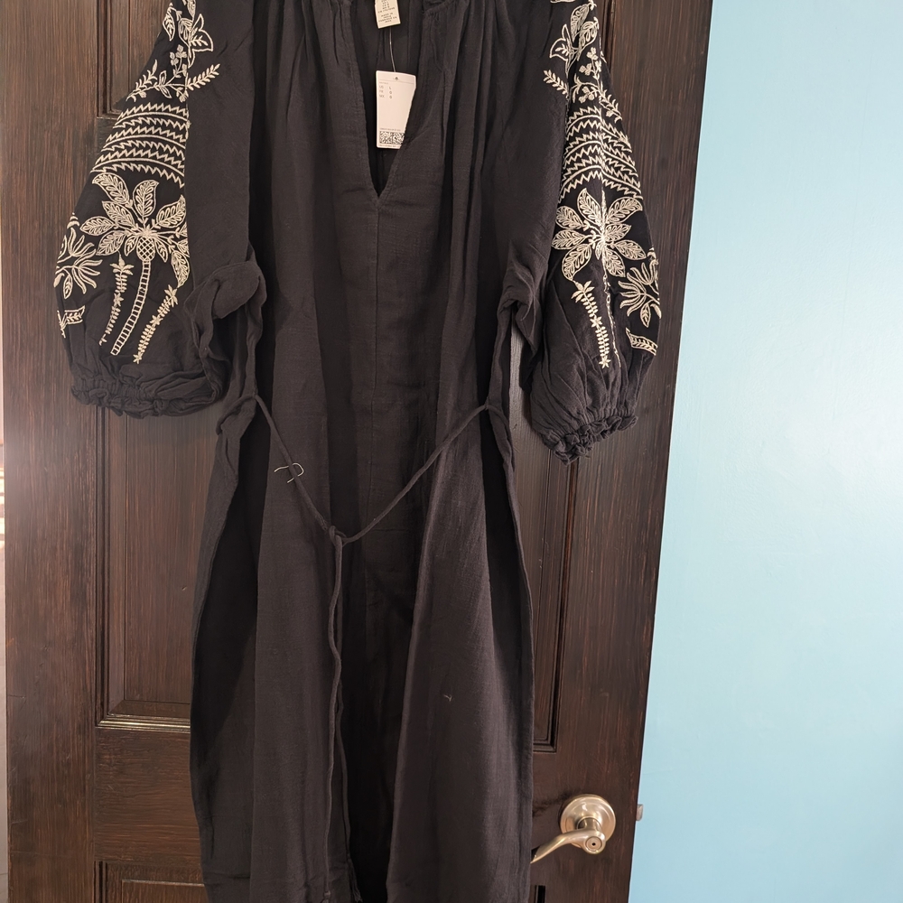 H&M Black Dress with White Floral Sleeves